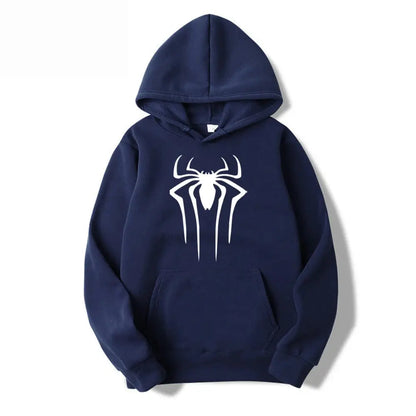 Men's Casual Hoodie Sweatshirt Solid Color Printed Spider Design Fashion Top for Men And Women Autumn Winter Thick Knit Hooded