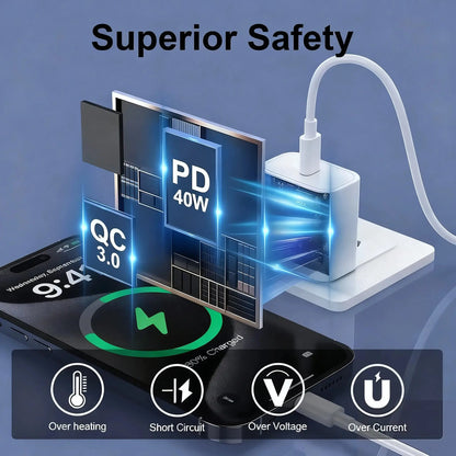 PD 40W Charger USB C Fast Charging Cable For iPhone 17 16 15 Pro Max Air Mini Type C Data line Quick Phone Charger Power Adapter