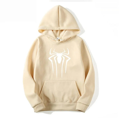 Men's Casual Hoodie Sweatshirt Solid Color Printed Spider Design Fashion Top for Men And Women Autumn Winter Thick Knit Hooded