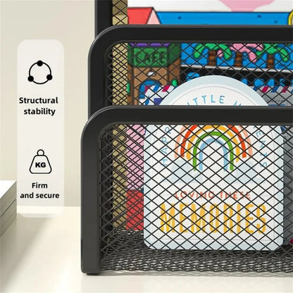 Black Metal Iron Mesh Desk Organizer - Letter Tray Holder for Paper Magazine Book Office Grid Tray