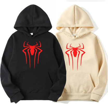 Men's Casual Hoodie Sweatshirt Solid Color Printed Spider Design Fashion Top for Men And Women Autumn Winter Thick Knit Hooded