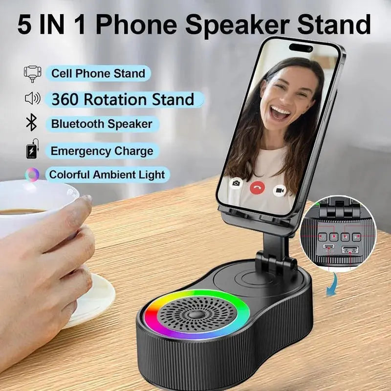 New Cell Phone Holder Stand With LDE Light Bluetooth Speaker Adjustable Tablet Bracket Support Portable Wireless Loudspeaker Shoporiz