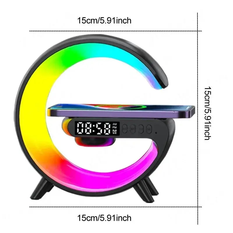 Multi-Functional (No Battery) Device Wireless Charger + Bluetooth Speaker RGB LED Alarm Clock Ambient Light For iPhone 12-17 Shoporiz