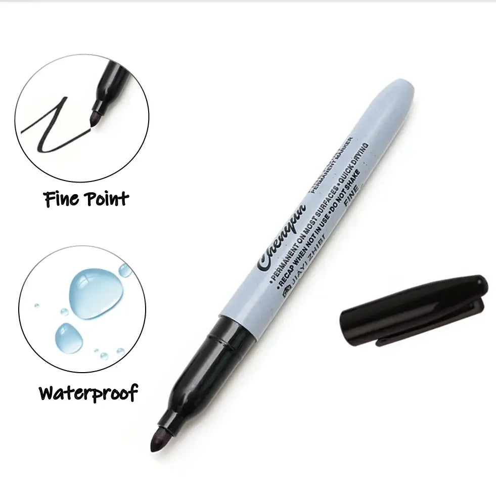 12pcs Black Permanent Marker Pens, Fine Tip, Waterproof, Quick Drying shoporiz