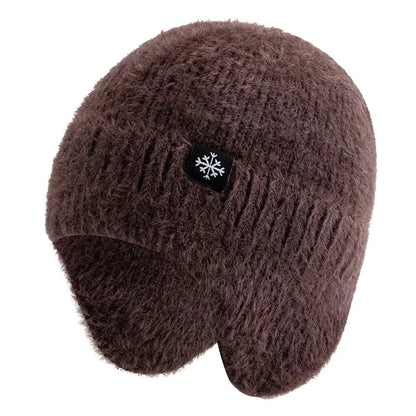 Women's Winter Earflap Beanie Hat Candy Colors Faux Fur Knitted Kpop Style Soft Streetwear Cap Casual Solid Color Skullies