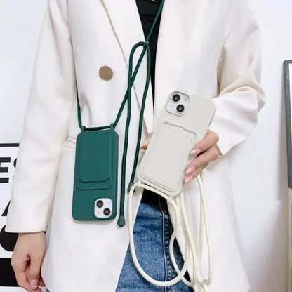 Crossboby Lanyard Rope Phone Case for IPhone 17 Air 16 15 14 Plus 13 12 11 Pro Max Silicone Card Package Fall Prevention Cover