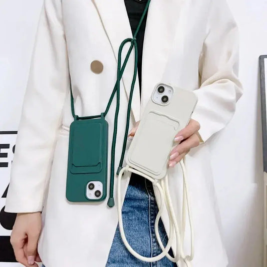 Crossboby Lanyard Rope Phone Case for IPhone 17 Air 16 15 14 Plus 13 12 11 Pro Max Silicone Card Package Fall Prevention Cover