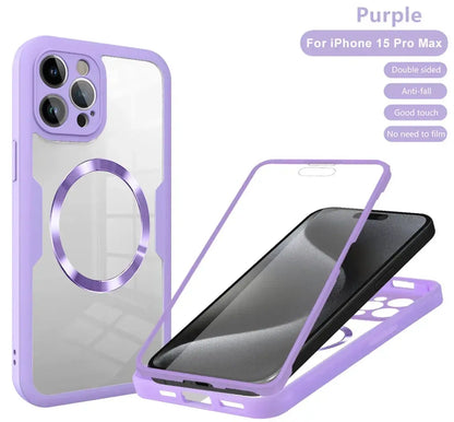 Magnetic For Magsafe 360 Full Body Front+Back Clear Case For iPhone 16 15 11 12 13 14 Pro Max Silicone Bumper Shockproof Cover