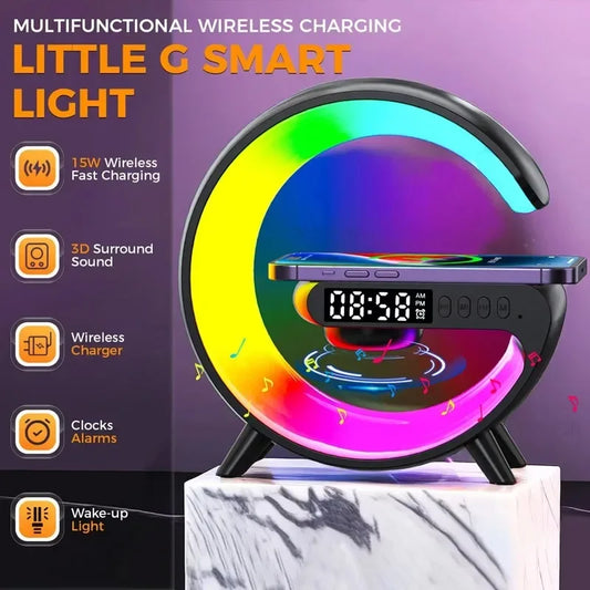 Multi-Functional (No Battery) Device Wireless Charger + Bluetooth Speaker RGB LED Alarm Clock Ambient Light For iPhone 12-17
