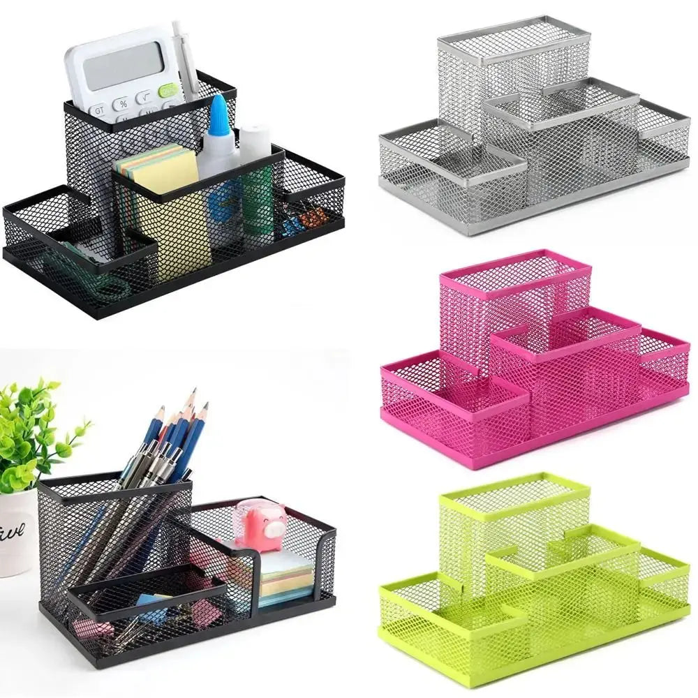 New 3/4 Grids Table Organizer Office Desk Top Storage Box Black Mesh Pen Holder File Storage Rack Metal Pen Holder