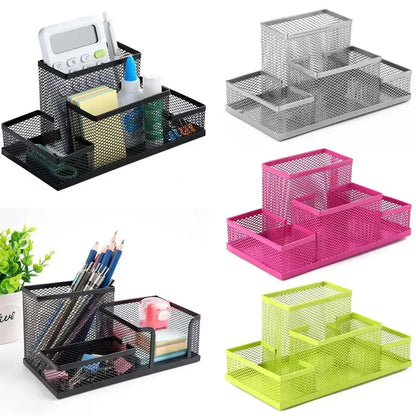 New 3/4 Grids Table Organizer Office Desk Top Storage Box Black Mesh Pen Holder File Storage Rack Metal Pen Holder