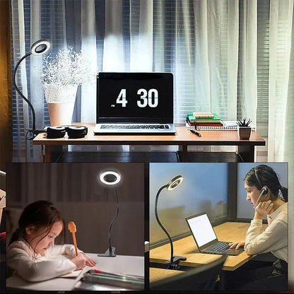 Dimmable Reading Desk Lamp with 3 Modes 10 Levels USB Clamp 360° Flexible Clip for Bedside Modern Iron LED Desk Lamp
