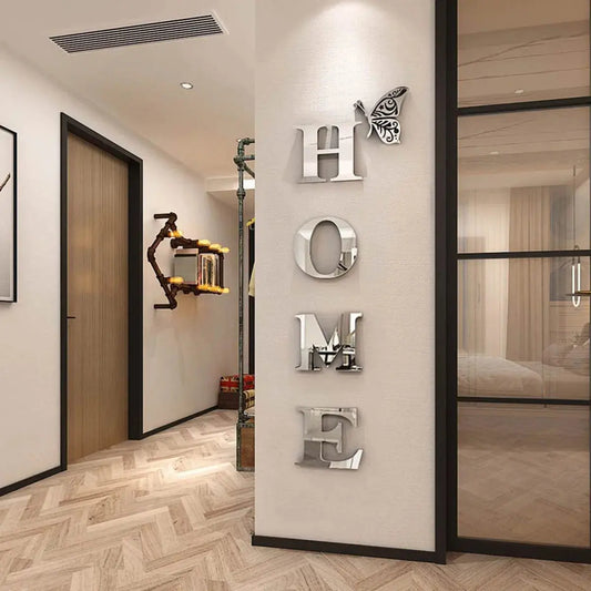 3D Mirror Wall Sticker HOME Logo Entrance Decorative Adhesive Wall Art Home Decoration