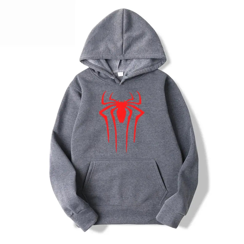 Men's Casual Hoodie Sweatshirt Solid Color Printed Spider Design Fashion Top for Men And Women Autumn Winter Thick Knit Hooded