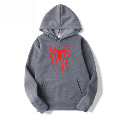Men's Casual Hoodie Sweatshirt Solid Color Printed Spider Design Fashion Top for Men And Women Autumn Winter Thick Knit Hooded