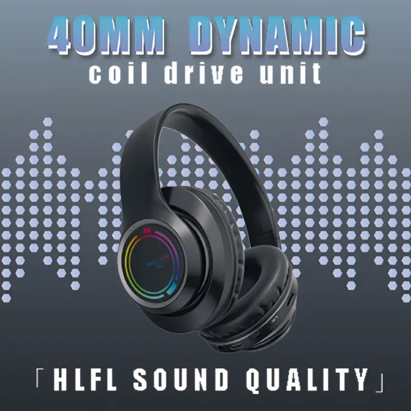Glowing Wireless Headphones with Multi-Color LED Lights Comfortable And Foldable Design Suitable for Tablets Pcs Tvs And Phones
