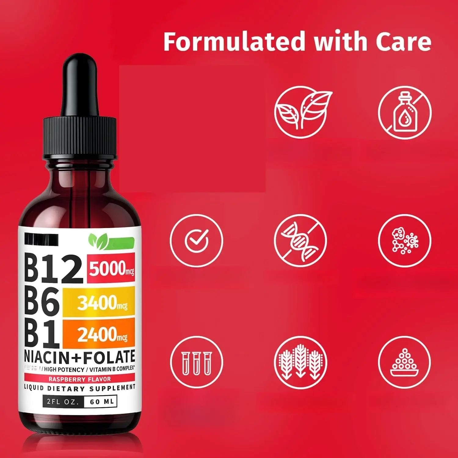 Vitamin B12 and B6 Liquid Drops B12 Sublingual Vitamin B Complex B 12 Vitamin 5000mcg B12 Methylcobalamin for Brain and Heart Support with 27 200 mcg Raspberry 80 Servings Brain Health Heart Health Support Easy Absorption Shoporiz