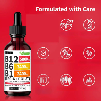 Vitamin B12 and B6 Liquid Drops B12 Sublingual Vitamin B Complex B 12 Vitamin 5000mcg B12 Methylcobalamin for Brain and Heart Support with 27 200 mcg Raspberry 80 Servings Brain Health Heart Health Support Easy Absorption Shoporiz