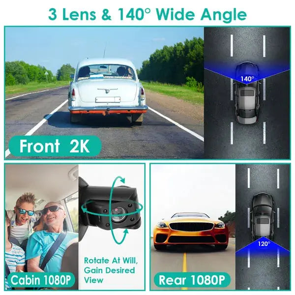 2K Car DVR 3 Channel Dash Cam Camcorder Camera Recorder With 140 Angle GPS WiFi Night Vision G-sensor Loop Recording Parking Monitor Shoporiz