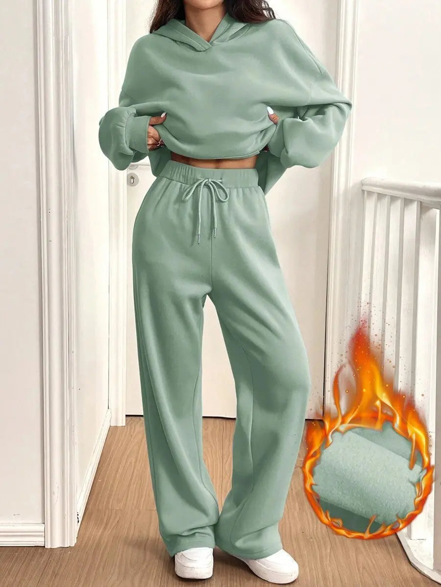 Womens Casual Warm Hooded Top And Pants Set Shoporiz