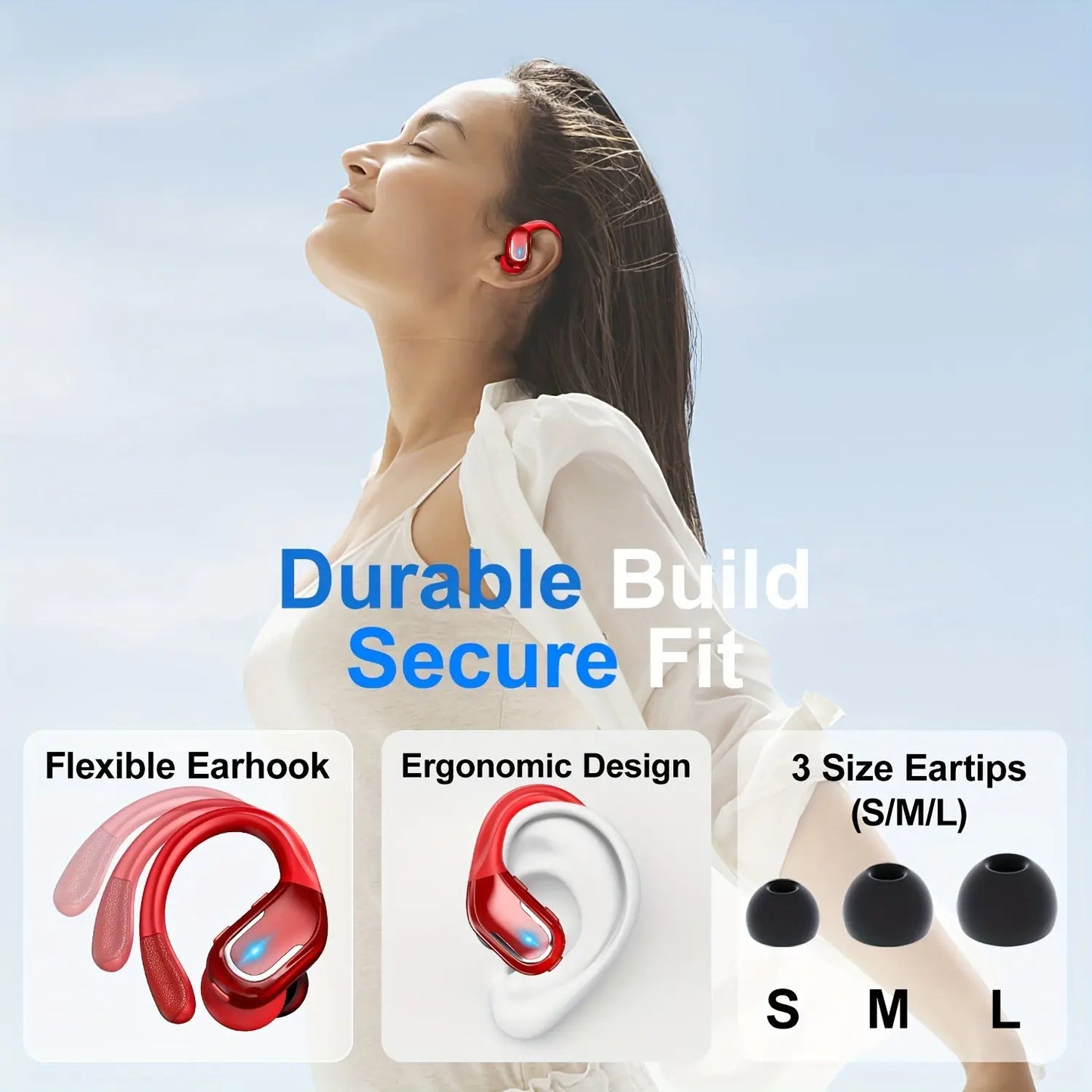 LIFEBEE New Wireless Earbuds for Running Sports, Wireless Earphones with Earhooks Pure Bass Sound, Over Ear Headphones with Dual-LED Display, Noise Cancelling Headset Earphones Built-in Microphone