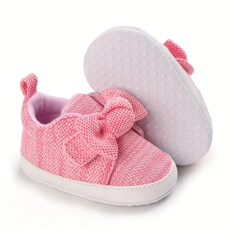 Baby Girls Lightweight Sports Shoes With Bowknot, Comfortable Non Slip Crib Shoes For Toddler Newborn Infant, Spring