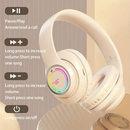 Glowing Wireless Headphones with Multi-Color LED Lights Comfortable And Foldable Design Suitable for Tablets Pcs Tvs And Phones