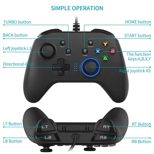 Wired Gaming Controller Joystick Gamepad with Dual-Vibration Teal Simba