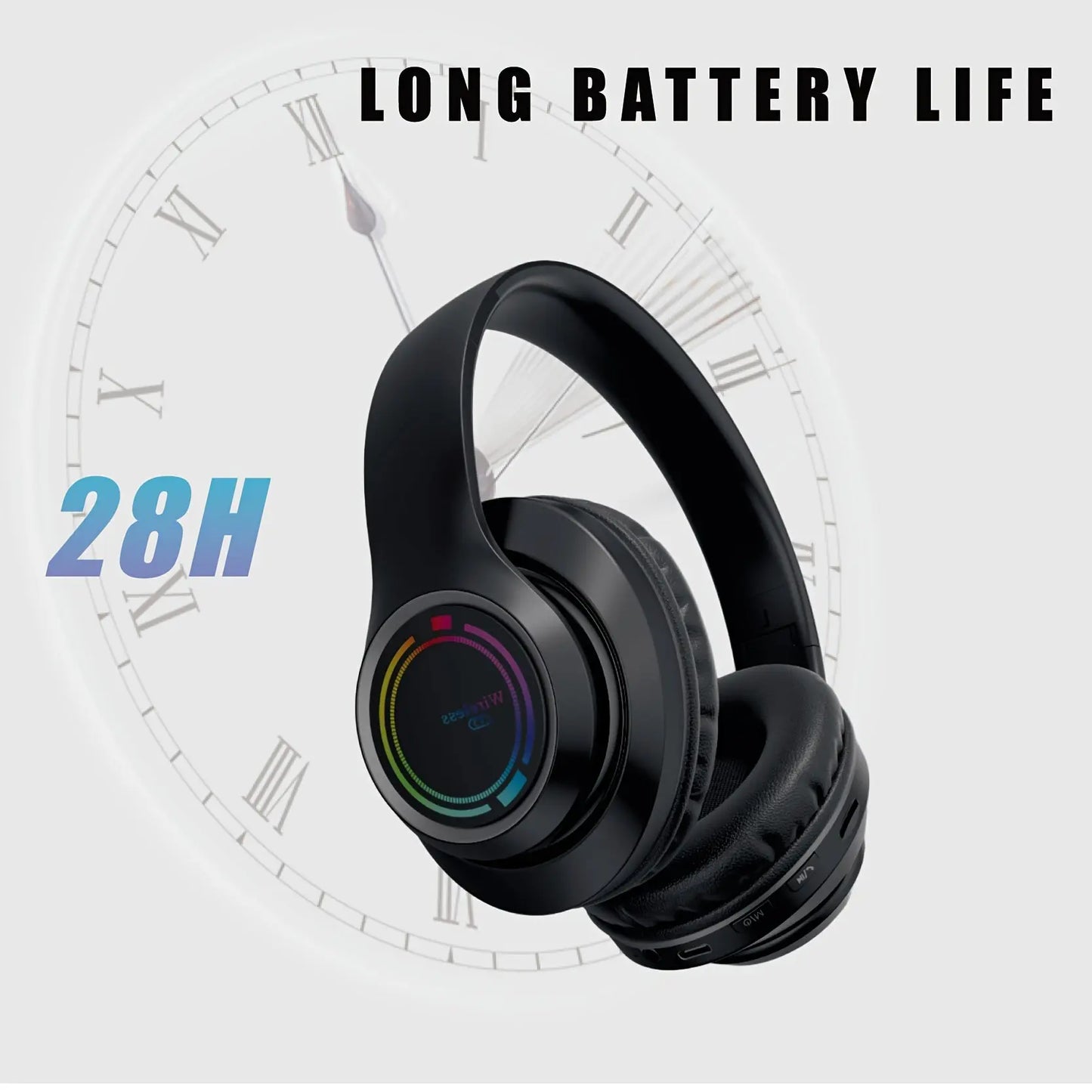 Glowing Wireless Headphones with Multi-Color LED Lights Comfortable And Foldable Design Suitable for Tablets Pcs Tvs And Phones