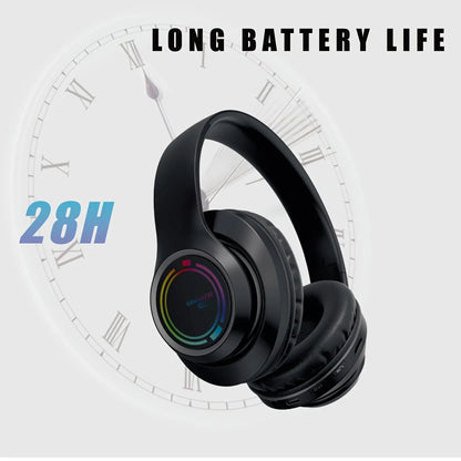 Glowing Wireless Headphones with Multi-Color LED Lights Comfortable And Foldable Design Suitable for Tablets Pcs Tvs And Phones