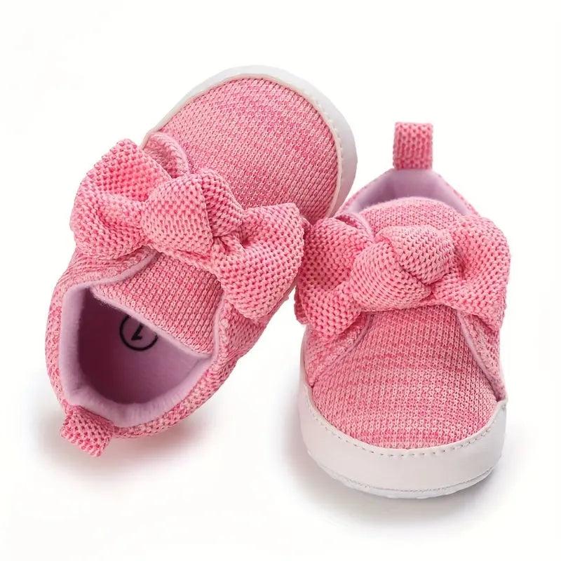 Baby Girls Lightweight Sports Shoes With Bowknot, Comfortable Non Slip Crib Shoes For Toddler Newborn Infant, Spring