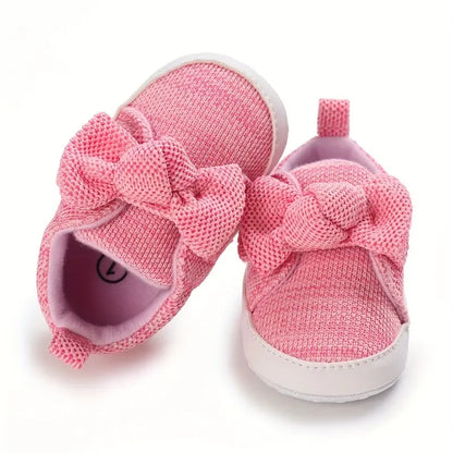 Baby Girls Lightweight Sports Shoes With Bowknot, Comfortable Non Slip Crib Shoes For Toddler Newborn Infant, Spring