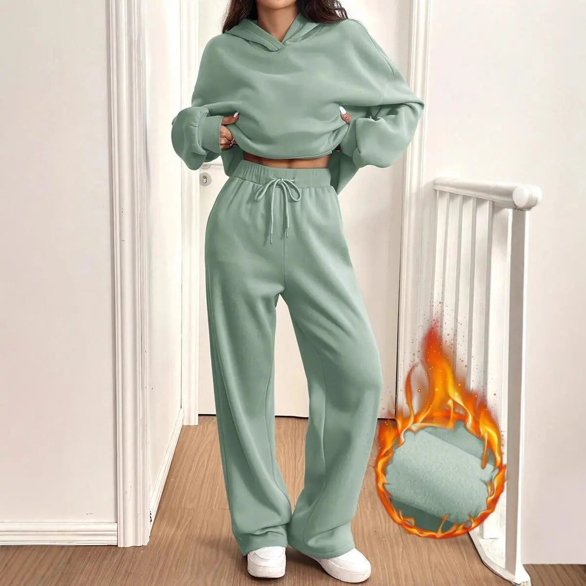Womens Casual Warm Hooded Top And Pants Set Shoporiz