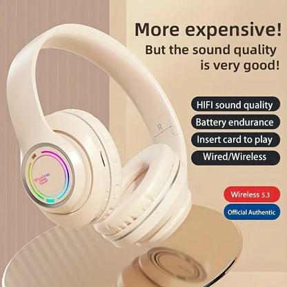 Glowing Wireless Headphones with Multi-Color LED Lights Comfortable And Foldable Design Suitable for Tablets Pcs Tvs And Phones